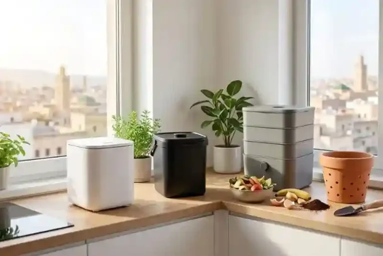 Compost bin options for eco-friendly homes featuring minimalistic for indoor food waste recycling