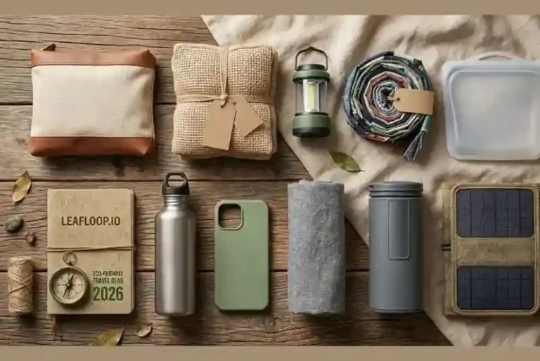 Eco-Friendly Travel Gear 2026 reviews featuring a traveler with a solar backpack overlooking a sustainable landscape