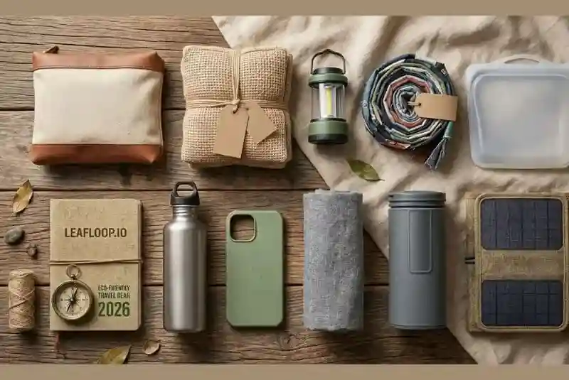 Eco-Friendly Travel Gear 2026 reviews featuring a traveler with a solar backpack overlooking a sustainable landscape